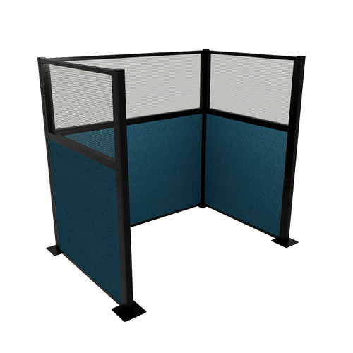Portable Partition Wall Pre-Configured Hush Panel Electric Cubicle, U Shape 6' x 4' W/ Window Caribbean Woven Fabric - Black Trim