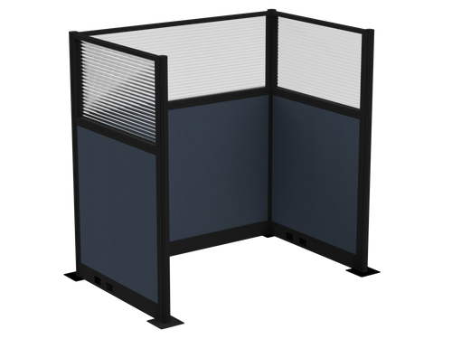 Pre-Configured Hush Panelª Electric Cubicle (U Shape) 6' x 4' W/ Window Ocean Fabric - Black Trim