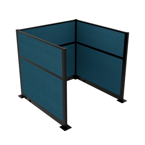 Portable Partition Wall Pre-Configured Hush Panel Electric Cubicle, U Shape 6' x 6' Caribbean Woven Fabric - Black Trim
