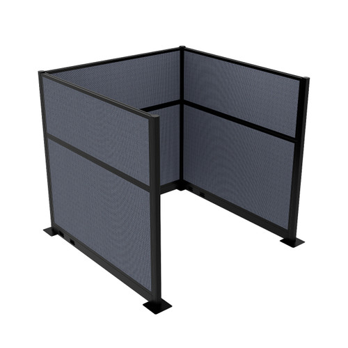 Portable Partition Wall Pre-Configured Hush Panel Electric Cubicle, U Shape 6' x 6' Ocean Woven Fabric - Black Trim