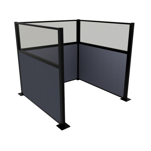 Portable Partition Wall Pre-Configured Hush Panel Electric Cubicle, U Shape 6' x 6' W/ Window Ocean Woven Fabric - Black Trim