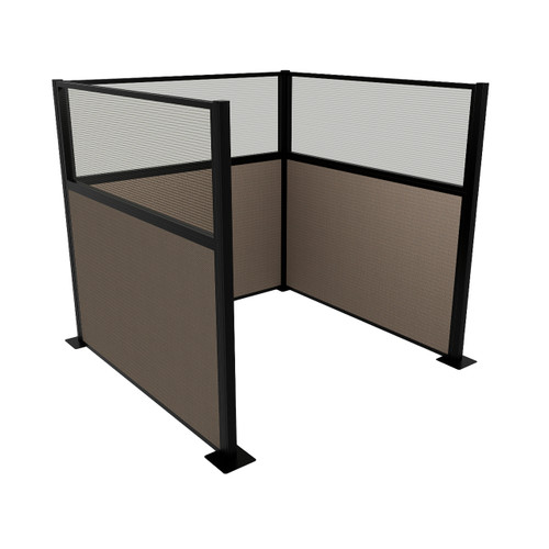 Portable Partition Wall Pre-Configured Hush Panel Electric Cubicle, U Shape 6' x 6' W/ Window Slate Woven Fabric - Black Trim