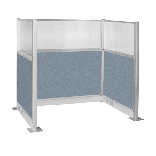Pre-Configured Hush Panel™ Electric Cubicle (U Shape) 6' x 4' W/ Window Powder Blue Fabric - White Trim