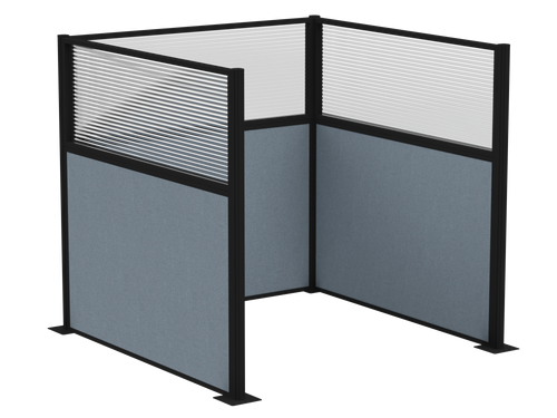 Pre-Configured Hush Panelª Cubicle (U Shape) 6' x 6' W/ Window Powder Blue Fabric - Black Trim