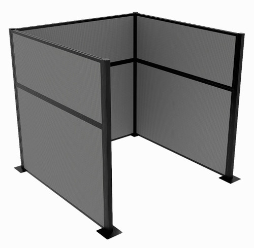 Portable Partition Wall Pre-Configured Hush Panel Cubicle, U Shape 6' x 6' Ash Gray Fabric - Black Trim