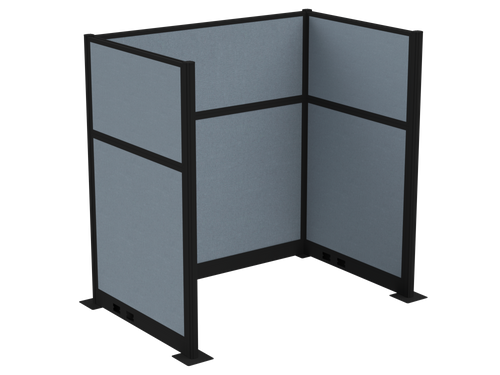 Pre-Configured Hush Panelª Cubicle (U Shape) 6' x 4' Powder Blue Fabric - Black Trim