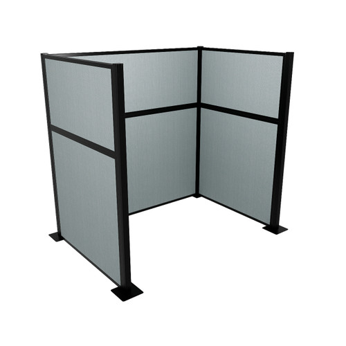 Portable Partition Wall Pre-Configured Hush Panel Cubicle, U Shape 6' x 4' Powder Blue Woven Fabric - Black Trim