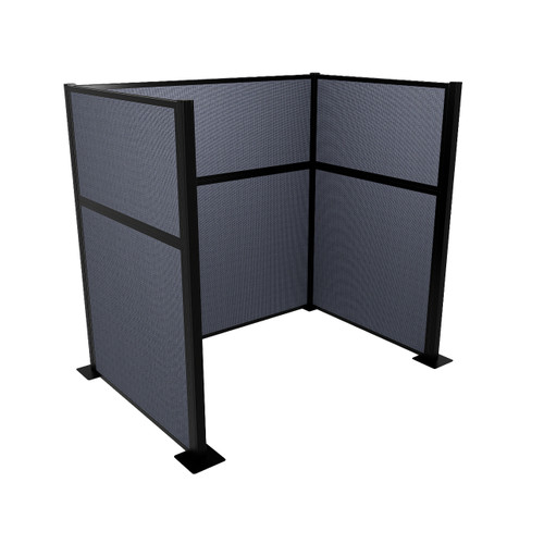 Portable Partition Wall Pre-Configured Hush Panel Cubicle, U Shape 6' x 4' Ocean Woven Fabric - Black Trim