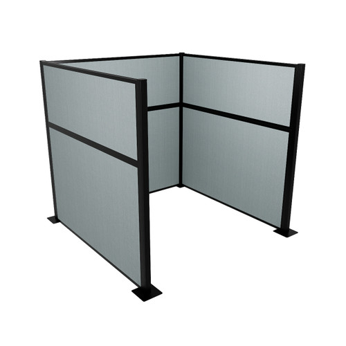 Portable Partition Wall Pre-Configured Hush Panel Cubicle, U Shape 6' x 6' Powder Blue Woven Fabric - Black Trim