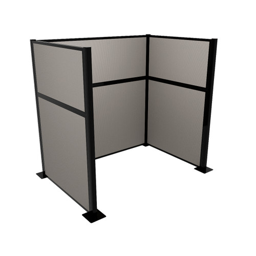 Portable Partition Wall Pre-Configured Hush Panel Cubicle, U Shape 6' x 4' Slate Woven Fabric - Black Trim