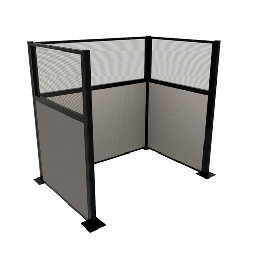Portable Partition Wall Pre-Configured Hush Panel Cubicle, U Shape 6' x 4' W/ Window Slate Woven Fabric - Black Trim