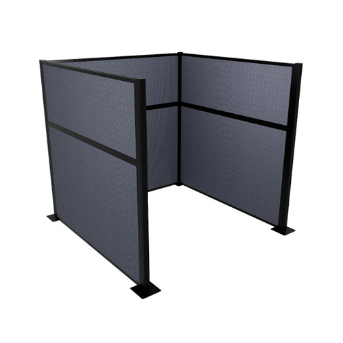 Portable Partition Wall Pre-Configured Hush Panel Cubicle, U Shape 6' x 6' Ocean Woven Fabric - Black Trim