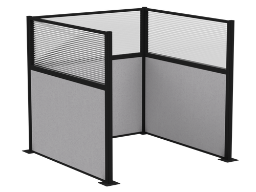 Pre-Configured Hush Panelª Cubicle (U Shape) 6' x 6' W/ Window Slate Fabric - Black Trim