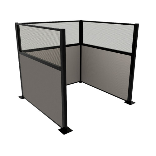 Portable Partition Wall Pre-Configured Hush Panel Cubicle, U Shape 6' x 6' W/ Window Slate Woven Fabric - Black Trim