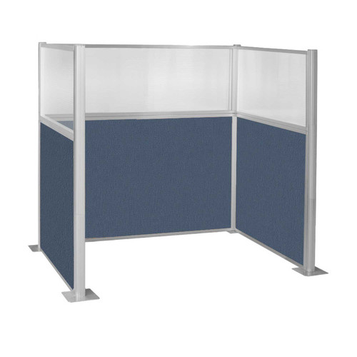 Pre-Configured Hush Panelª Cubicle (U Shape) 6' x 4' W/ Window Ocean Fabric - White Trim