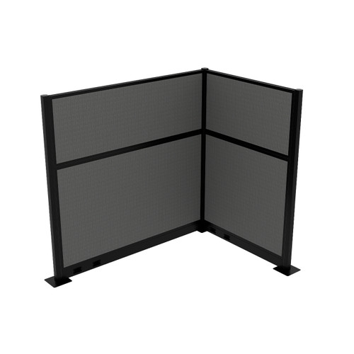 Acoustic Portable Partition Pre-Configured Hush Panel Electric Cubicle, L Shape 6' x 4' Charcoal Woven Fabric - Black Trim