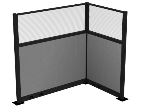 Acoustic Portable Partition Pre-Configured Hush Panel Electric Cubicle, L Shape 6' x 4' W/ Window Ash Gray Fabric - Black Trim