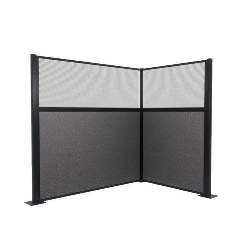 Acoustic Portable Partition Pre-Configured Hush Panel Electric Cubicle, L Shape 6' x 4' W/ Window Charcoal Woven Fabric - Black Trim
