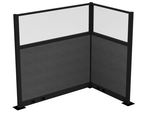 Acoustic Portable Partition Pre-Configured Hush Panel Electric Cubicle, L Shape 6' x 4' W/ Window Classic Gray Fabric - Black Trim