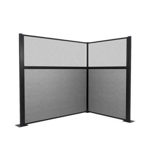 Acoustic Portable Partition Pre-Configured Hush Panel Electric Cubicle, L Shape 6' x 4' W/ Window Cloud Gray Woven Fabric - Black Trim