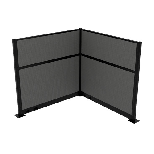 Acoustic Portable Partition Pre-Configured Hush Panel Electric Cubicle, L Shape 6' x 6' Charcoal Woven Fabric - Black Trim