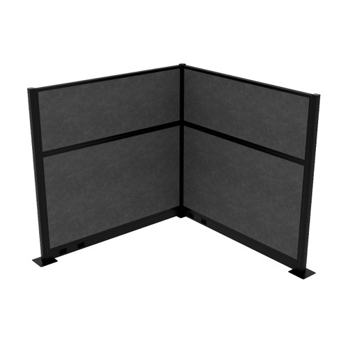 Acoustic Portable Partition Pre-Configured Hush Panel Electric Cubicle, L Shape 6' x 6' Cloud Gray Woven Fabric - Black Trim