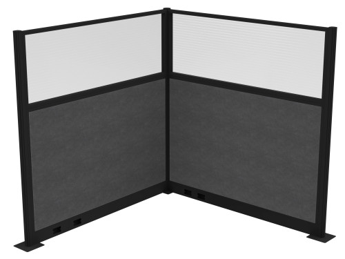 Acoustic Portable Partition Pre-Configured Hush Panel Electric Cubicle, L Shape 6' x 6' W/ Window Classic Gray Fabric - Black Trim