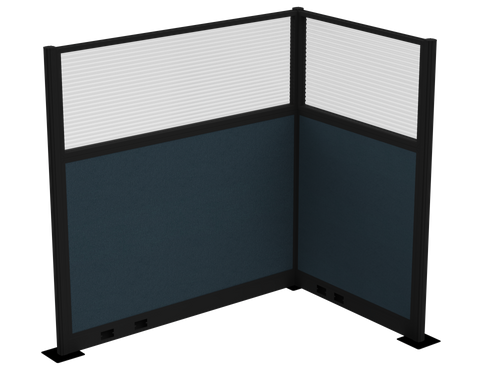 Pre-Configured Hush Panelª Electric Cubicle (L Shape) 6' x 4' W/ Window Caribbean Fabric - Black Trim
