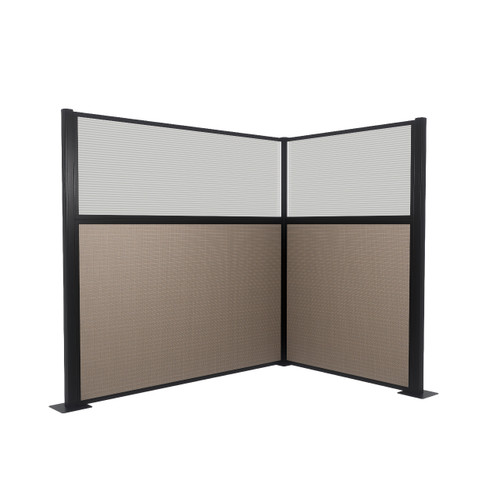 Acoustic Portable Partition Pre-Configured Hush Panel Electric Cubicle, L Shape 6' x 4' W/ Window Slate Woven Fabric - Black Trim