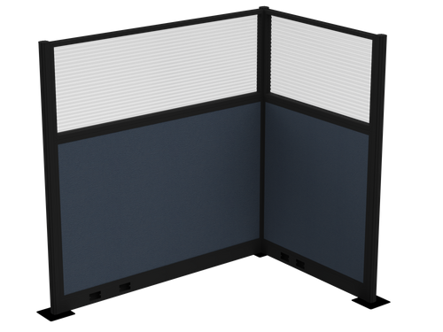 Pre-Configured Hush Panelª Electric Cubicle (L Shape) 6' x 4' W/ Window Ocean Fabric - Black Trim