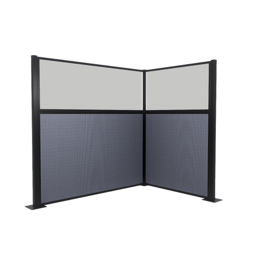 Acoustic Portable Partition Pre-Configured Hush Panel Electric Cubicle, L Shape 6' x 4' W/ Window Ocean Woven Fabric - Black Trim