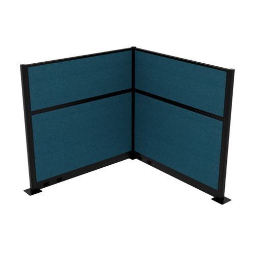 Acoustic Portable Partition Pre-Configured Hush Panel Electric Cubicle, L Shape 6' x 6' Caribbean Woven Fabric - Black Trim