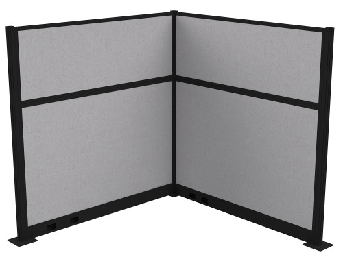 Pre-Configured Hush Panelª Electric Cubicle (L Shape) 6' x 6' Slate Fabric - Black Trim
