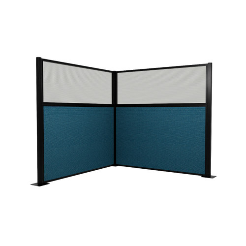 Acoustic Portable Partition Pre-Configured Hush Panel Electric Cubicle, L Shape 6' x 6' W/ Window Caribbean Woven Fabric - Black Trim