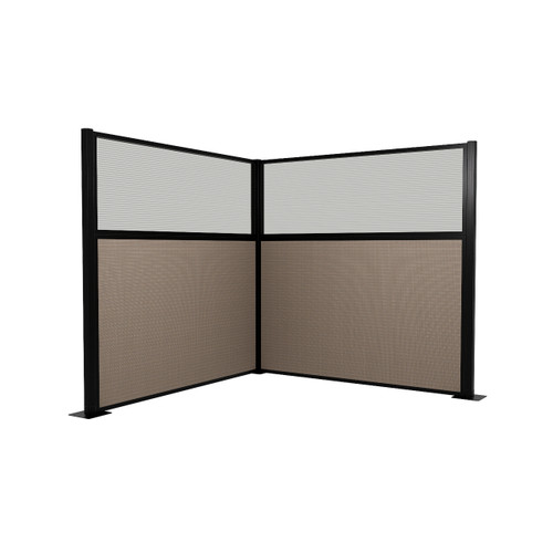 Acoustic Portable Partition Pre-Configured Hush Panel Electric Cubicle, L Shape 6' x 6' W/ Window Slate Woven Fabric - Black Trim