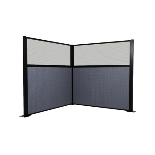 Acoustic Portable Partition Pre-Configured Hush Panel Electric Cubicle, L Shape 6' x 6' W/ Window Ocean Woven Fabric - Black Trim