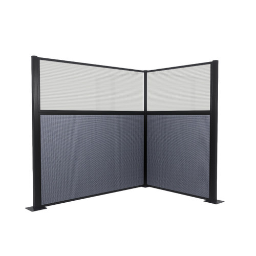 Acoustic Portable Partition Pre-Configured Hush Panel Cubicle, L Shape 6' x 4' W/ Window Ocean Woven Fabric - Black Trim