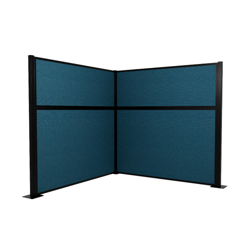 Acoustic Portable Partition Pre-Configured Hush Panel Cubicle, L Shape 6' x 6' Caribbean Woven Fabric - Black Trim
