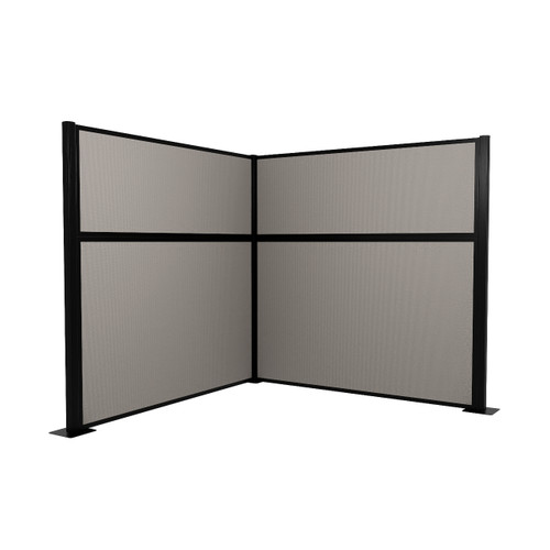 Acoustic Portable Partition Pre-Configured Hush Panel Cubicle, L Shape 6' x 6' Slate Woven Fabric - Black Trim