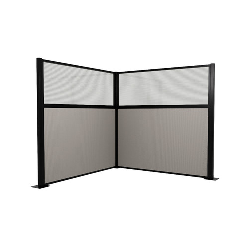 Acoustic Portable Partition Pre-Configured Hush Panel Cubicle, L Shape 6' x 6' W/ Window Slate Woven Fabric - Black Trim