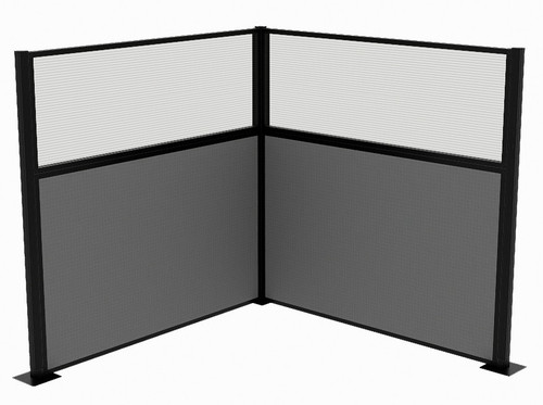 Acoustic Portable Partition Pre-Configured Hush Panel Cubicle, L Shape 6' x 6' W/ Window Ash Gray Fabric - Black Trim