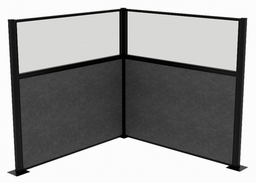 Acoustic Portable Partition Pre-Configured Hush Panel Cubicle, L Shape 6' x 6' W/ Window Classic Gray Fabric - Black Trim
