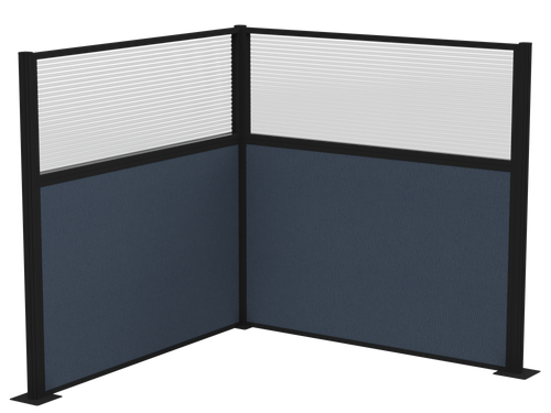 Pre-Configured Hush Panelª Cubicle (L Shape) 6' x 6' W/ Window Ocean Fabric - Black Trim
