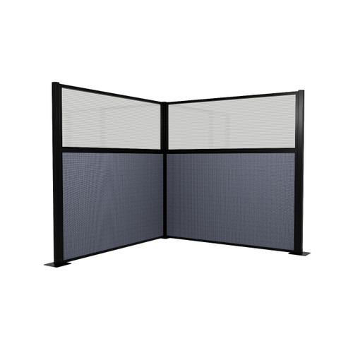 Acoustic Portable Partition Pre-Configured Hush Panel Cubicle, L Shape 6' x 6' W/ Window Ocean Woven Fabric - Black Trim