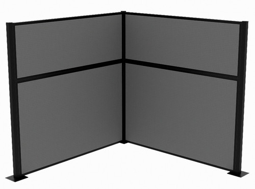 Acoustic Portable Partition Pre-Configured Hush Panel Cubicle, L Shape 6' x 6' Ash Gray Fabric - Black Trim