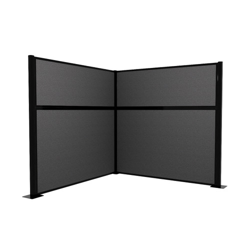 Acoustic Portable Partition Pre-Configured Hush Panel Cubicle, L Shape 6' x 6' Charcoal Gray Woven Fabric - Black Trim