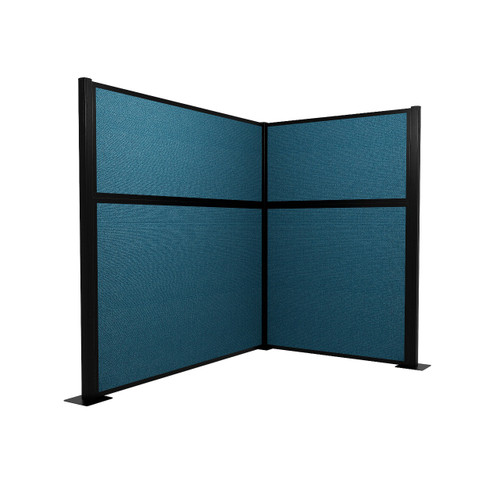 Acoustic Portable Partition Pre-Configured Hush Panel Cubicle, L Shape 6' x 4' Caribbean Woven Fabric - Black Trim