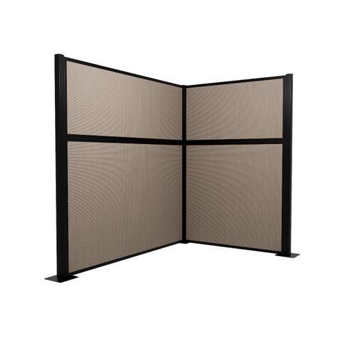Acoustic Portable Partition Pre-Configured Hush Panel Cubicle, L Shape 6' x 4' Slate Woven Fabric - Black Trim