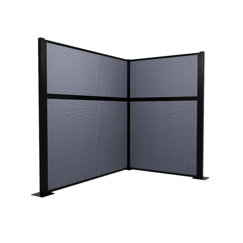 Acoustic Portable Partition Pre-Configured Hush Panel Cubicle, L Shape 6' x 4' Ocean Woven Fabric - Black Trim