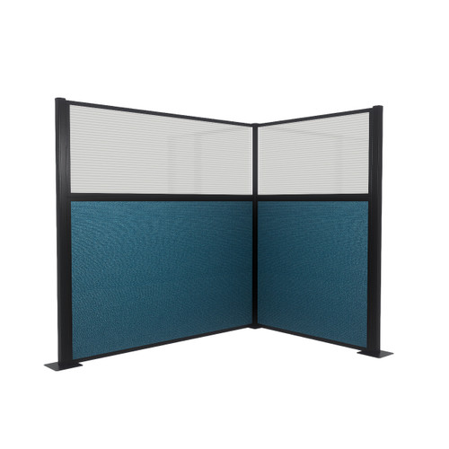 Acoustic Portable Partition Pre-Configured Hush Panel Cubicle, L Shape 6' x 4' W/ Window Caribbean Woven Fabric - Black Trim